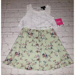 Nwt By & By Girl Size XS 6/6X Floral Green Dress With Lace Top